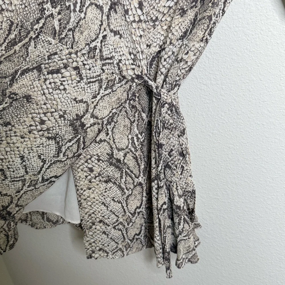 Reformation Monica Wrap Mini Dress Python Snake Print Size Medium PTP-18” - Picture 10 of 16